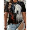 Summer Everyday Casual Women's Short-sleeved Top 3D Horse Print Women's Urban Street Fashion T-shirt Animal Lover T-shirt