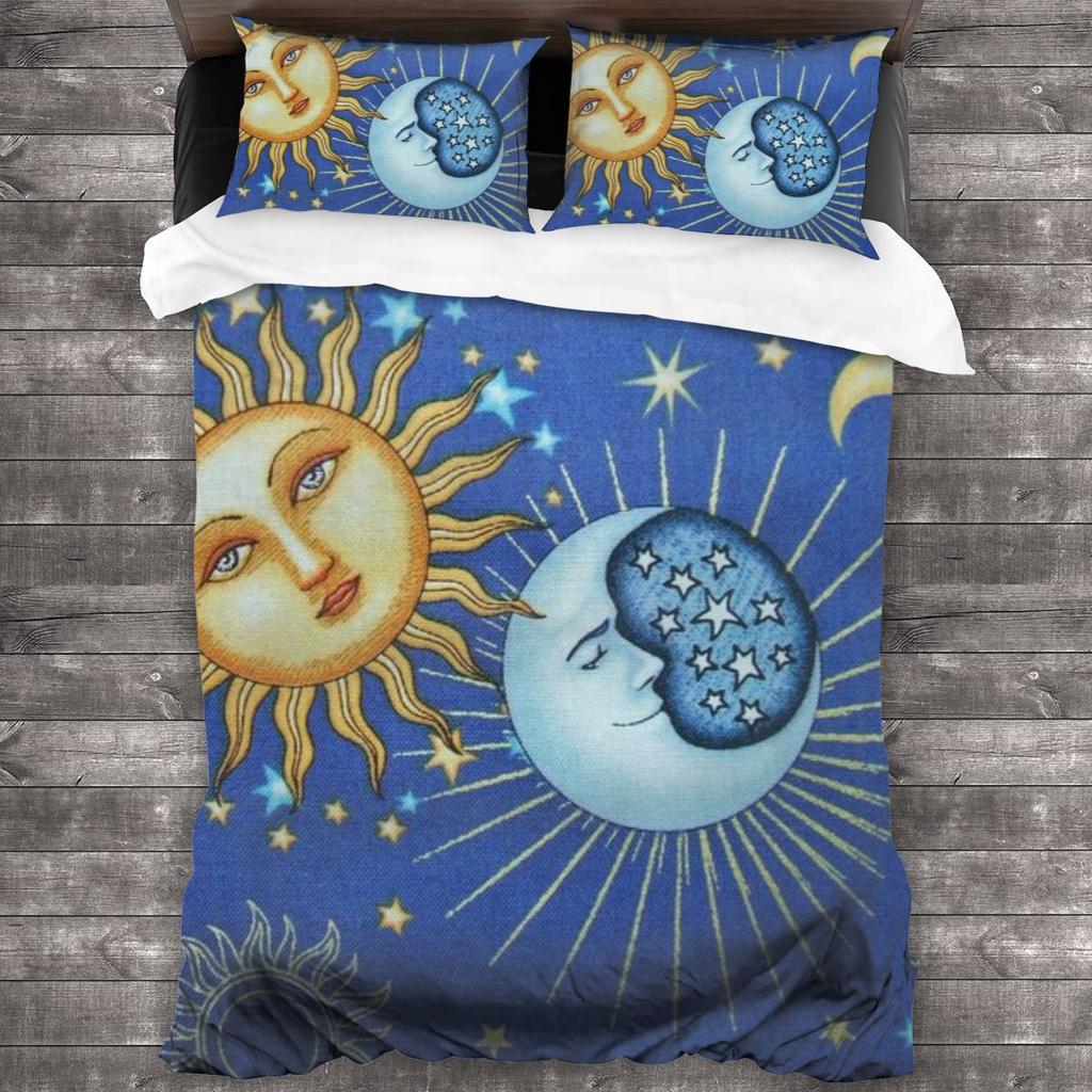 Retro Sun and Moon Duvet Cover Set with 2 Pillowcase Quilt Cover King Queen Size Polyester Comforter Cover for Kids Teens Boys