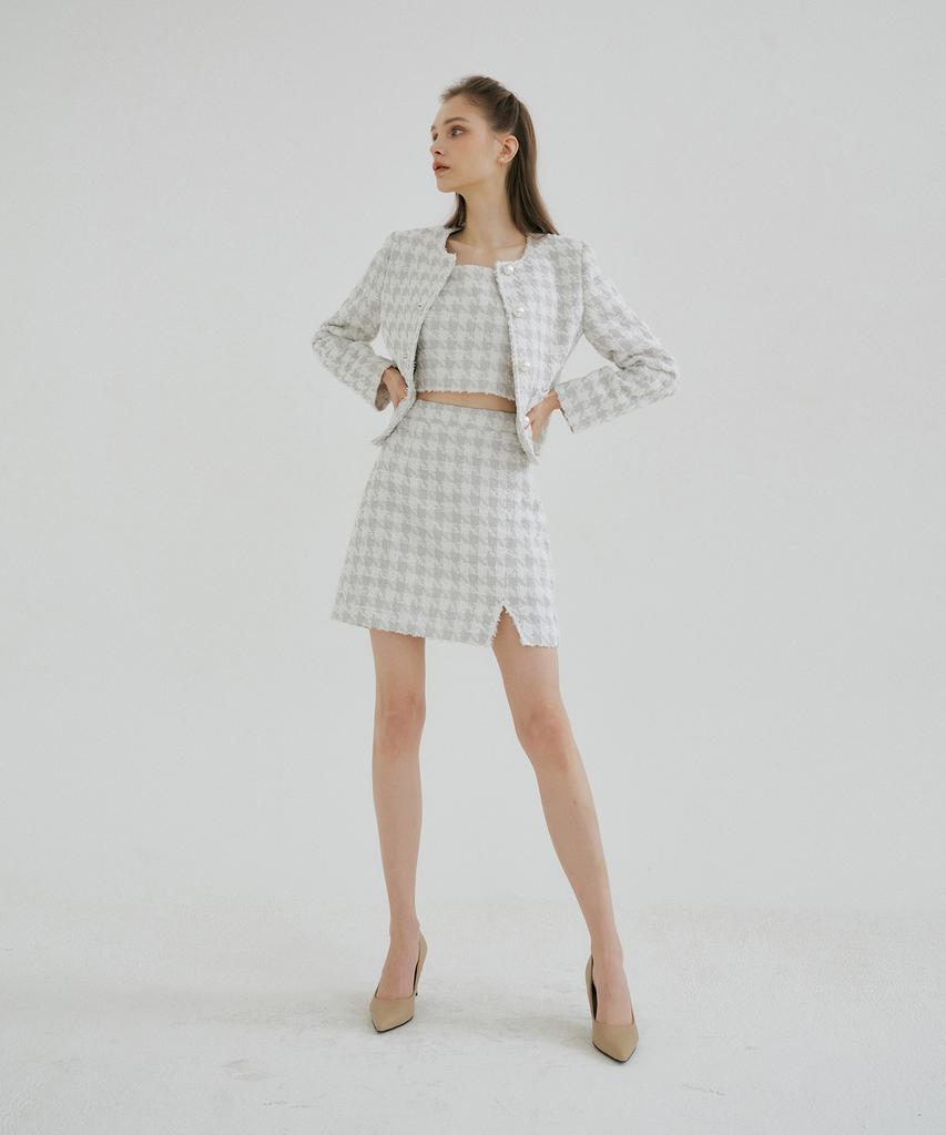 Mullion Tweed Slit Skirt