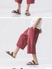 Herren Sommer Locker Geschnittene Leinen Caprihosen - Einfarbig, Übergröße, Chinesischer Stil Freizeithose