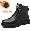 New Arrival Men High Top Shoes Outdoor Leather Ankle Boots Fashion Lace Up Motorcycle Boots Non-Slip Man Winter Plush Snow Botas
