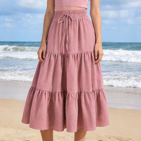 Women's Summer Tiered A-Line Maxi Skirt High Waisted Pleated Swing Long Skirt Casual Flowy Beach Boho Skirt