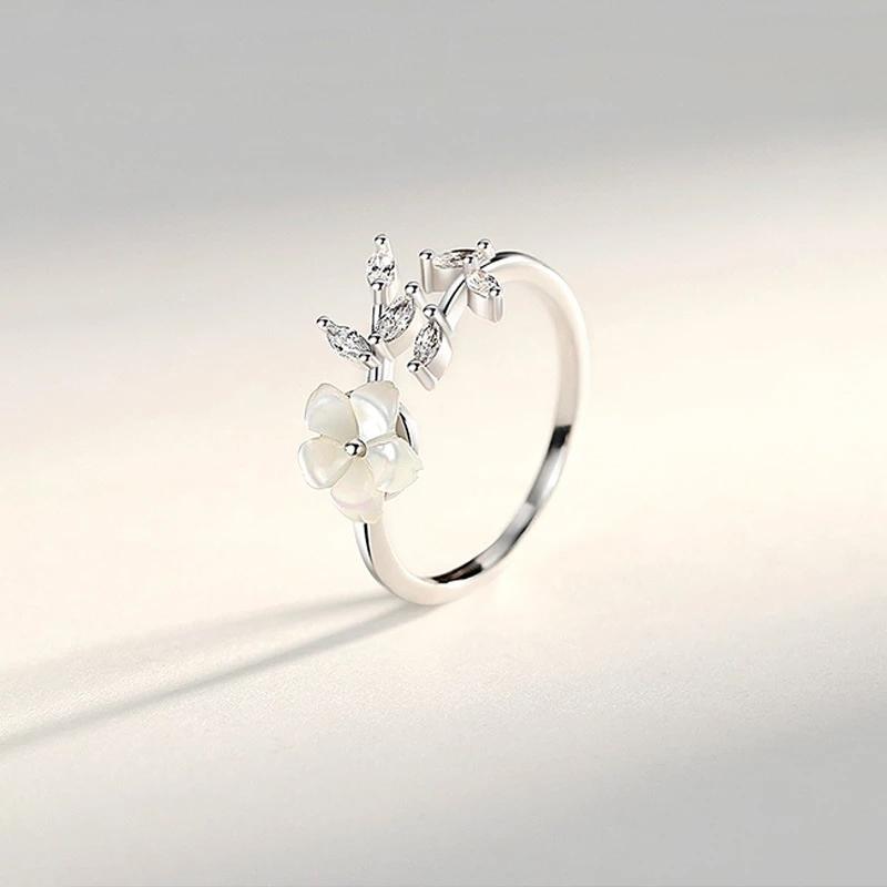 foxanry Silver Color Rings for Women Trendy Elegant Charming Sweet Simple Shell Flowers Leaves Party Jewelry Lover Gifts