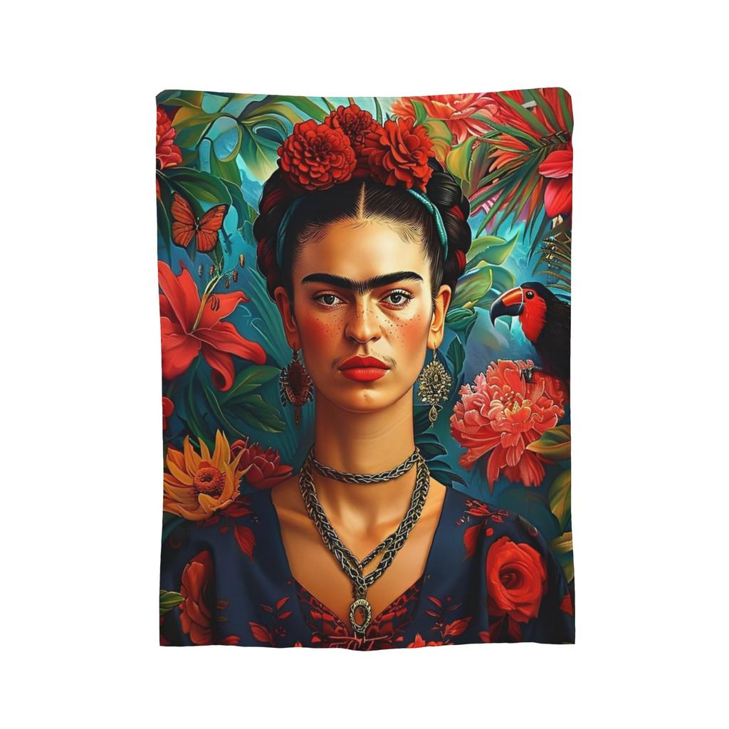 F-Frida K-Kahlo Fleecepläd Filtar för Soffa Bil Lätt Tunn Sovrumstäcke,