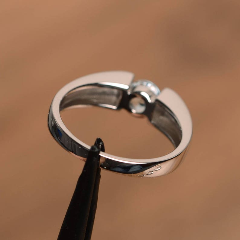 Dame Blå Rundskåret Akvamarin Ædelstensring 925 Sterling Sølv Statement Ring Til Forlovelse & Bryllup