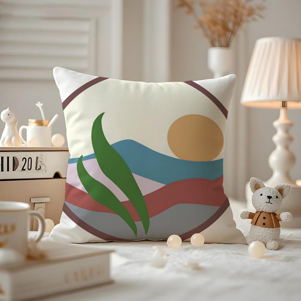Classic Sunrise Cartoon Cushion Cover Antidustmite Pillowcase Invisible Zipper Silky Short Plush Sofa Cushion Cover