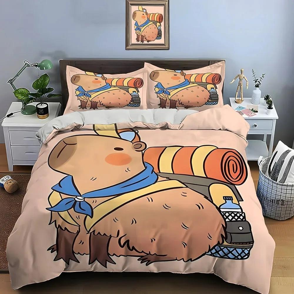 3D Cute Cartoon Capybara Print Bedding Set Duvet Cover with Pillowcases Adult and Boys Bedding Set Luxury Gifts