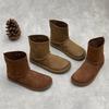 Retro Handmade Genuine Leather Boots Round Toe And Flat Bottomed Mid-calf Boots