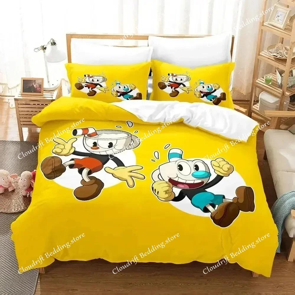 Cartoon Mugman Cuphead Bedding Set Polyester Quilt Cover Pillowcase Comforter king Queen Size Boys Adult Duvet Cover Bed Set