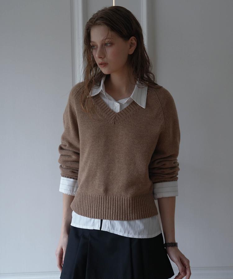 DEHEVE Wool V-Neck Knit [Beige]