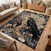 Floraler Baum Rabe Bereichsteppich Schwarzer Hintergrund Kunstteppich Böhmisches Wohnzimmer Schlafzimmer Dekorative Bodenmatte