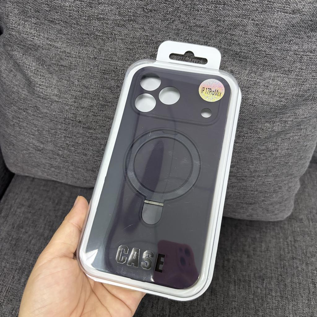 Liquid Silicone Case For Iphone 17 16 15 14 13 12 11 Pro Plus Max Air Magsafe Metal Stand Lens Full Protection Fine Grip Cover