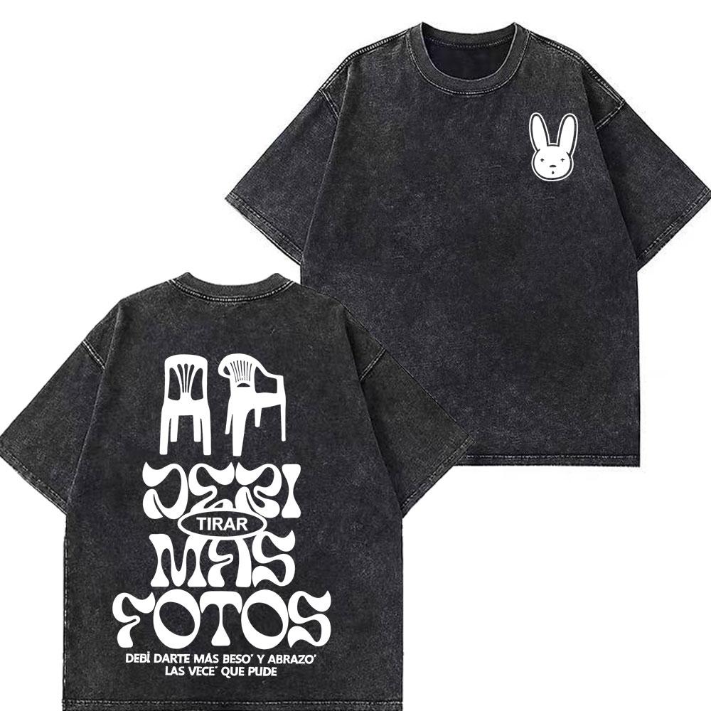 2026 Hot Sale Rapper Bad Bunny Tour 2026 Debi Tirar Mas Fotos DTMF Merch Tshirt Men Women Fashion Summer O-Neck Tee Hip Hop Vintage Washed T-shirts