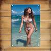 Turquoise Metal Beach Sign, Bikini Model Wall Art with Holes for Bar Cafe Decor, Holiday Gift