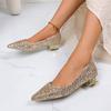 Fashion Women Pumps Pointed High Heel Crystal Wedding Shoes Low Heel Women Shoes 2025 New Style Shallow Sole Thick Heel Single Pumps