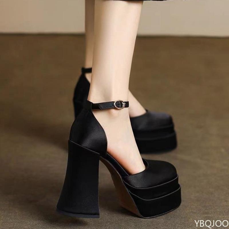 Fashion Fang Heel High Heel Single Shoes New Wedding Luxury Thick Soled Spring Autumn Women's Shoes Round Head Sexy Trend Platform Shoes