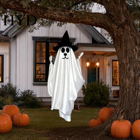 Hanging Spooky Ghost for Halloween Outdoor Decoration, Cute Flying Satin White Decoration With Best Materials Home, Tree, Porch, Patio, Lawn, Garden,