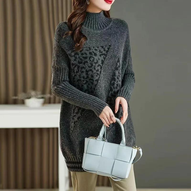 Sweater for Women Thickened Turtleneck Pullover Warm Knitted Striped Base Layer Stretchy Long Sleeve Oversize Jumper Tops