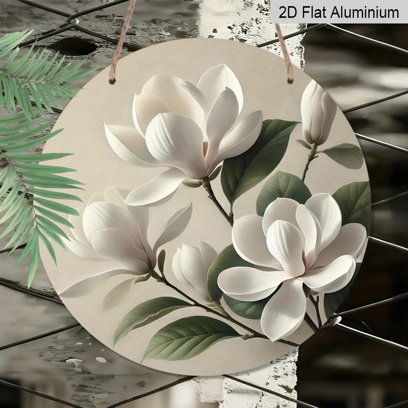 2D Flat 1pc, 8x8 In, Round Printed Aluminum Metal Signage, Magnolia Theme Decoration, Suitable for Door Decoration, Wall Decoration, Home, Room