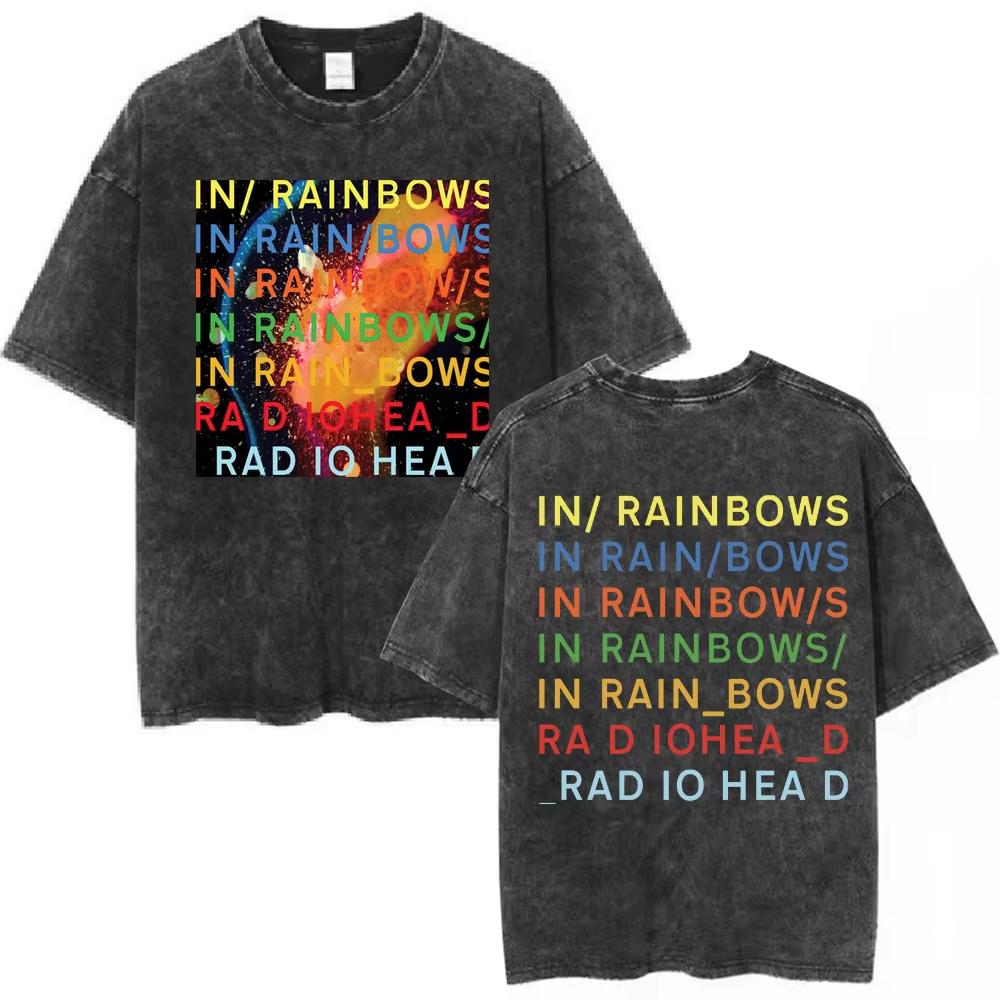 Rock Band Radiohead The Bend Funny Cat Vintage Washed Tshirts Men Women Fashion Hip Hop T Shirts Cotton Male Tshirt Streetwear