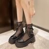 Fashion Block Heel Cooling Boots Autumn New Round Toe Paneled Mesh Studded Buckle Back Zip Platform Shorthole Boots