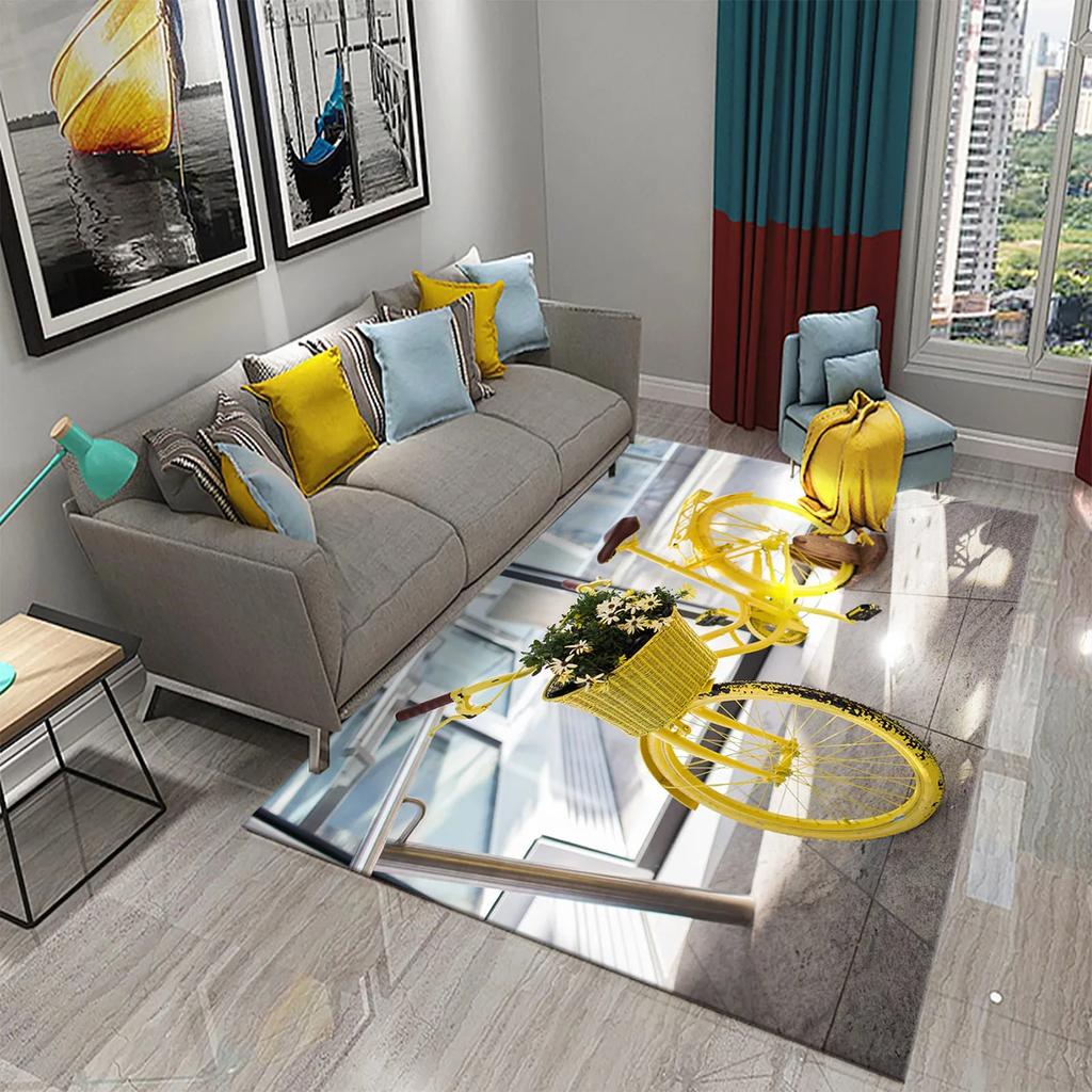 3D Vintage Flower Bicycle Carpet for Bedroom Entrance Decor Door Mat Bathroom Hallway Non-Slip Rug Decor Kitchen Living Room Mat