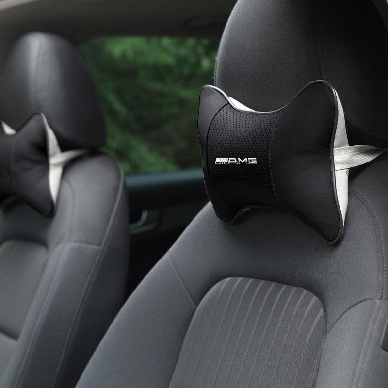Car Seat Headrest Auto Logo Neck Pillow Car Accessories For Mercedes-Benz AMG C500 C200 C300 A B C E GLA CLA GLK GL ML GLE W204 W205 W203 W211
