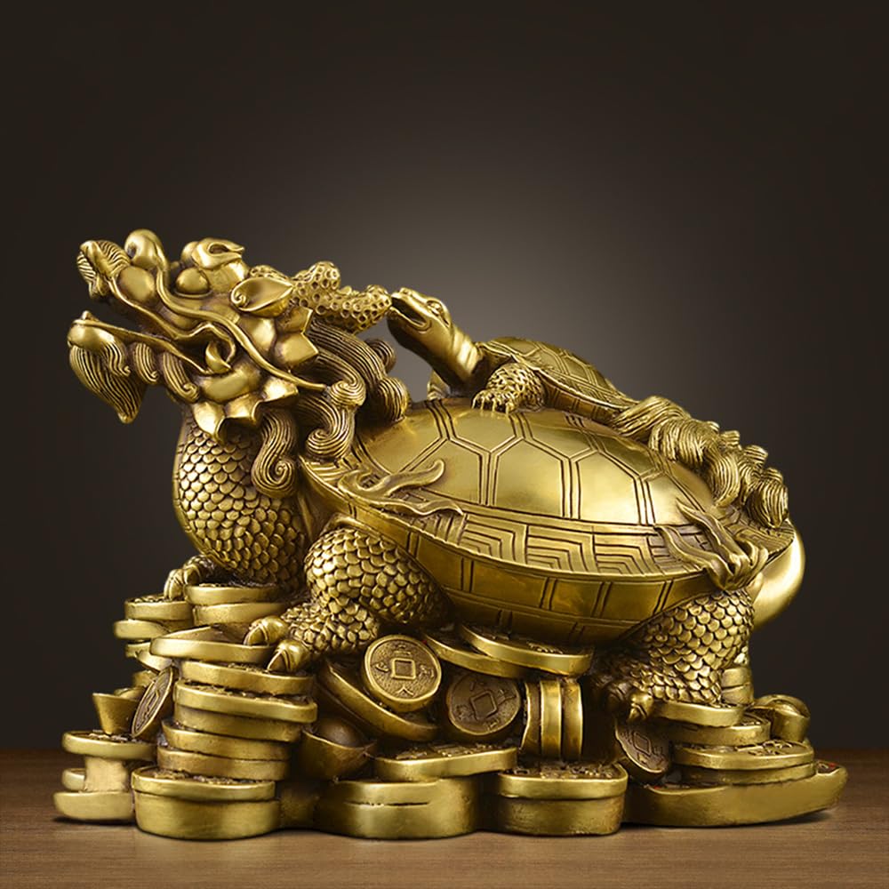 Drachenschildkröte Longui Eltern und Kind mit Fünf-Kaiser-Münze Kupfer Messing Feng Shui Waren Ornament Glück Glück Glück Glück Glück Glück Geschäft