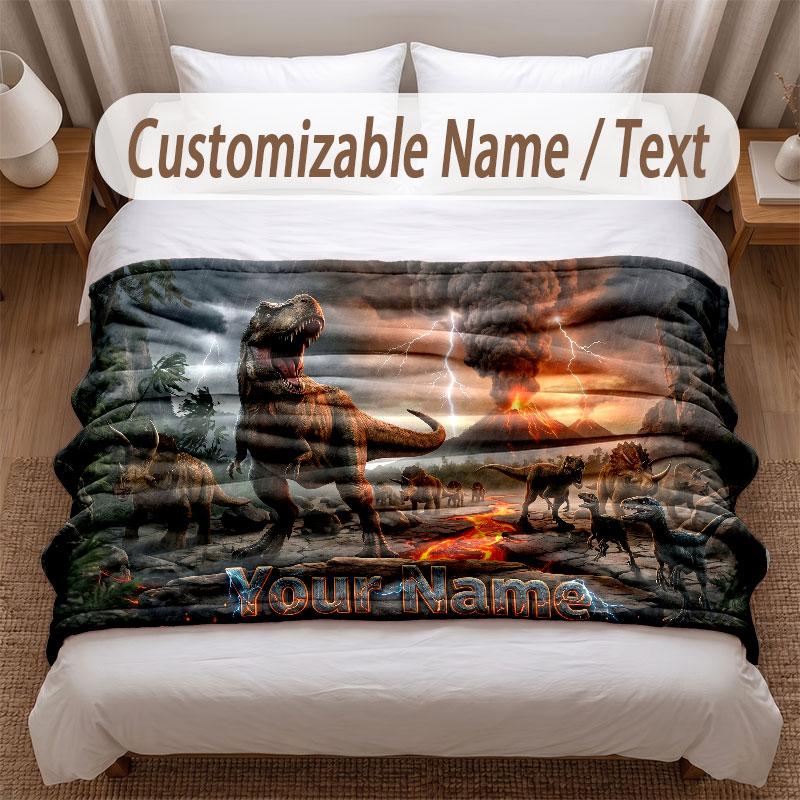 Dinosaurier-Thema Weiche Decke Personalisierter Benutzerdefinierter Name Textdruck Warme Decke Haus Sofa Schlafzimmer Dekor