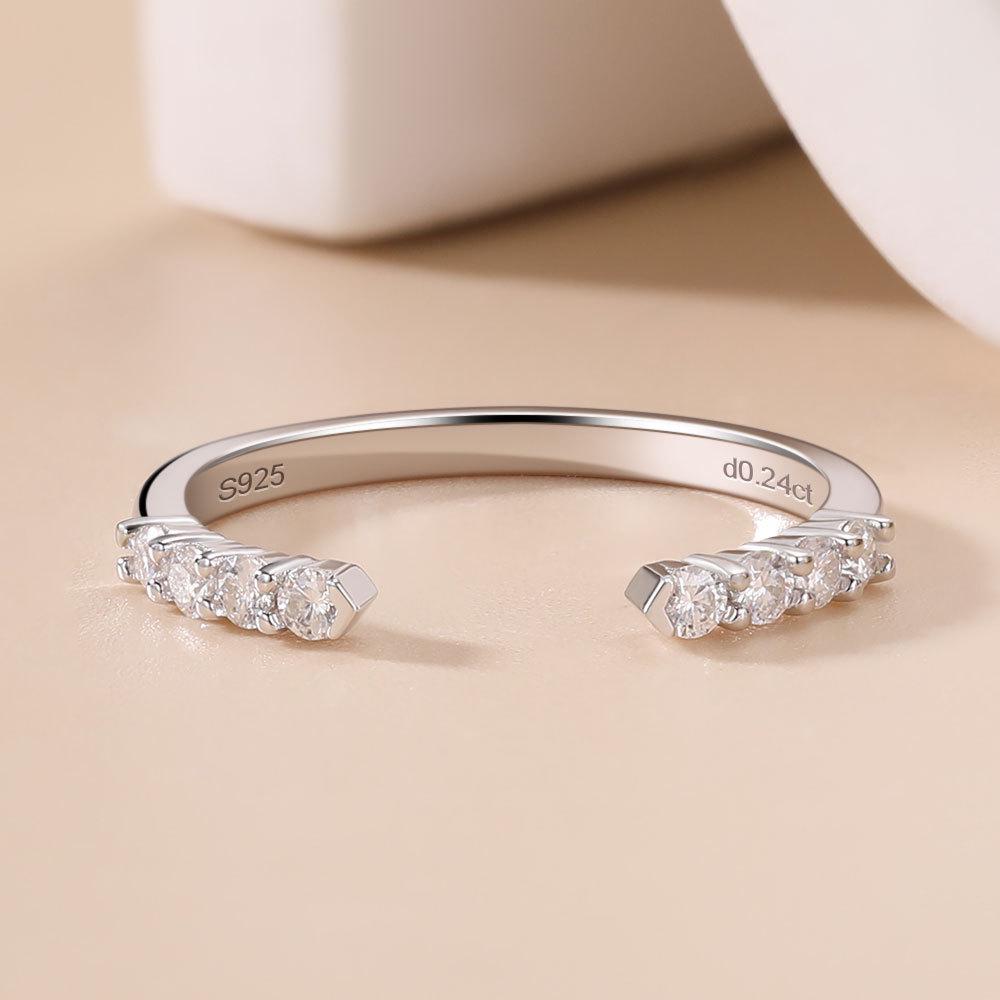 Round Moissanite Eternity Ring: 18k Gold-Plated S925 Silver, Versatile Open Design, Stackable.