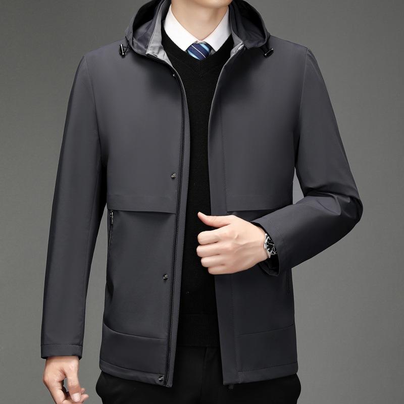 Men's mulberry silk jacket spring and autumn new style detachable hooded business casual loose anti-wrinkle thin top