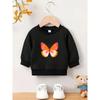 Baby Girls' Soft Pink Butterfly Cartoon Print Hoodie - Long Sleeve Round Neck Spring & Autumn Outfit