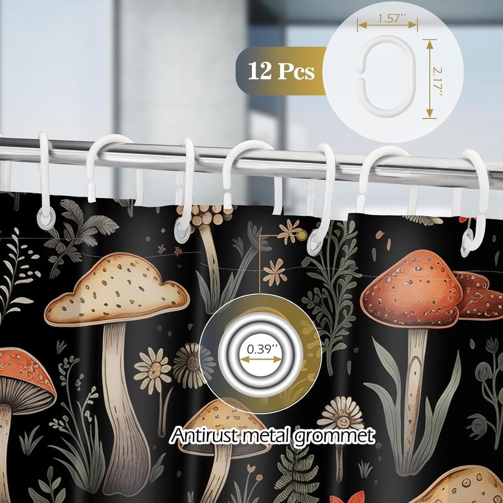Tende da Doccia Aimego a Fungo Boho - Piante Floreali Vintage Fiori Retrò Bohemien Fatato Natura Botanica Tenda da Doccia per Bagno