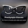 Women's Retro Cat Eye Studded Presbyopia Sunglasses Fashion Color Blocking Anti UV and Anti Blue Light Glasses Diopter To +4.0