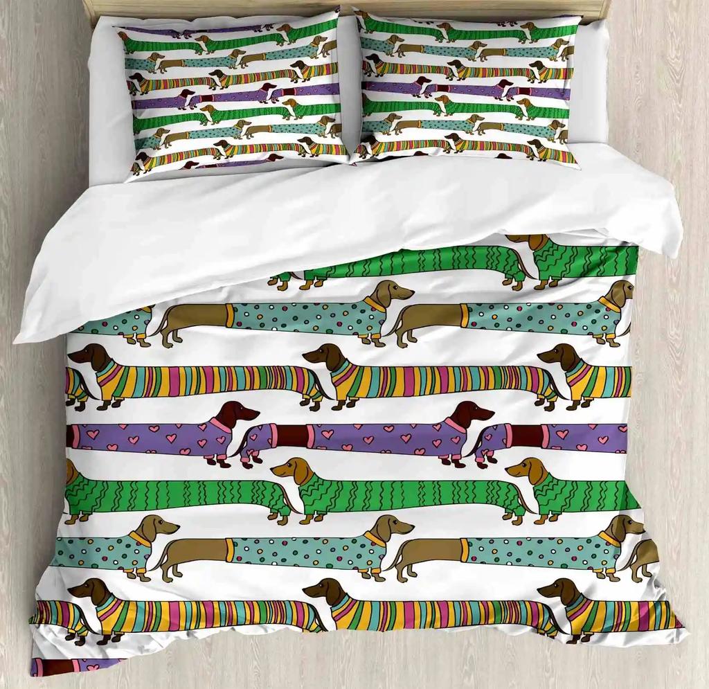 Dachshund Soft Duvet Cover Set Carton Pupy Ultra Soft Breathable Warm Comforter Cover featuring Ziper Adult Peoples plus Children Kids Dog Quen King