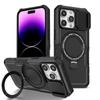 Funda de teléfono con tapa deslizante completa y soporte de armadura para iPhone 15, 14, 13, 12, 11 Pro Max Plus, cubierta magnética con carga inalámbrica Magsafe