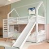 =(WX000402AAA-3)Bunk Bed with Storage Staircase and Slide, House Bed (Without Mattress) with Railing, Suitable for Children/Teenagers, 90x200cm, White