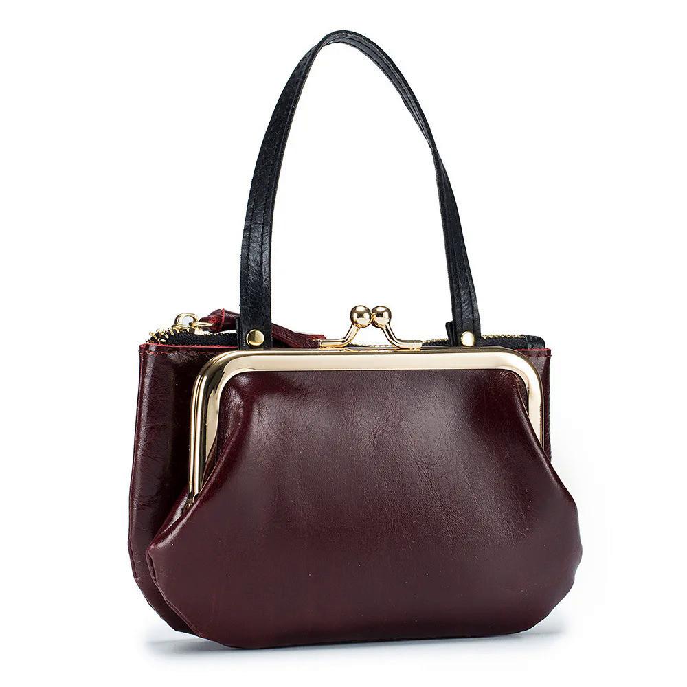 Coin Purse For Women Genuine Cow Leather Ladies Vintage Shoulder Bag Large Capacity Handbag Clutch Purse