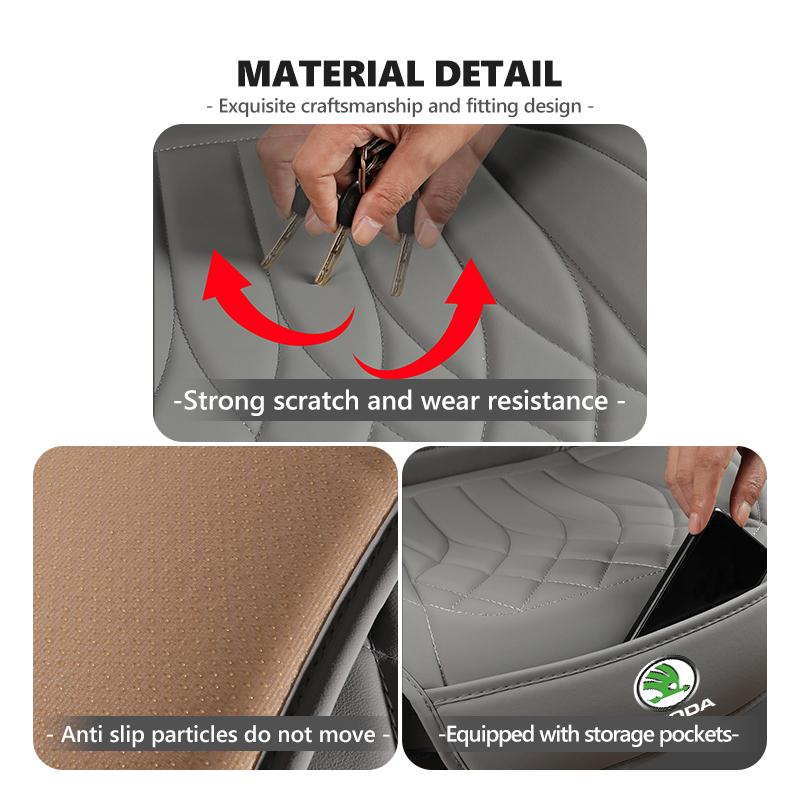 Rjhwp8 For Skoda Leather Car Seat Cushion Breathable Headrest Seat Protect Mat Accessories S Kodiaq Octavia 2 3 Yeti Karoq Rapid Fabia