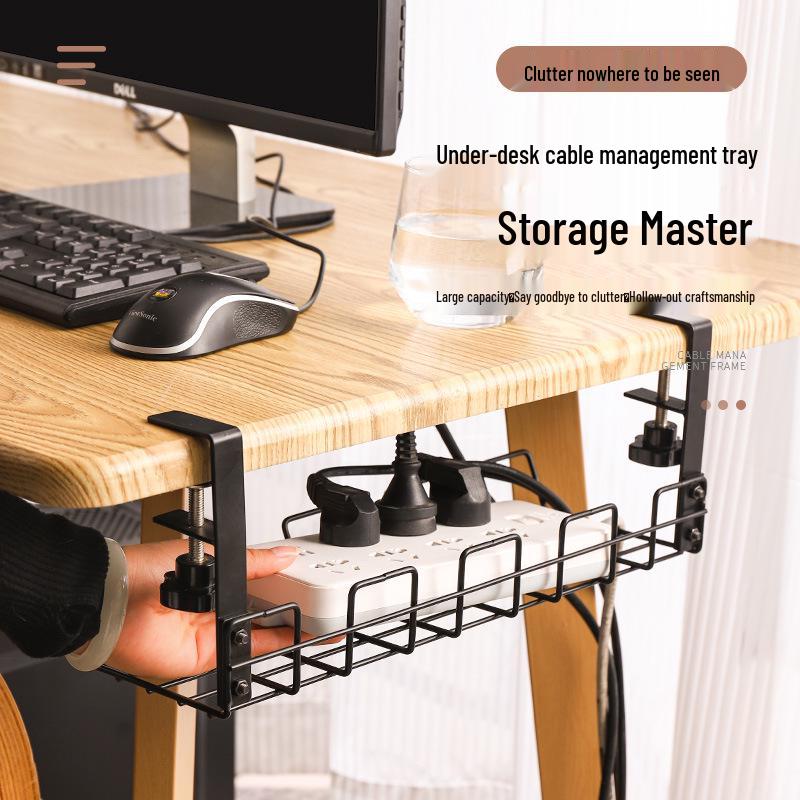 Punch-Free Under-Desk Adjustable Wire Storage Rack