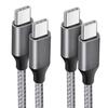 2x USB-C To USB-C Cable Fast Charging 3A for Samsung Galaxy A03s A04s A13 A14 A22 A23 A24 A26 - Reinforced Grey Nylon 1M