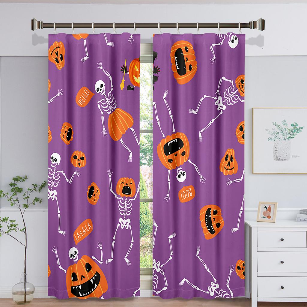 Happy Halloween Animated Ghost Pumpkin Witch Window Panel Curtain Designed for Children Living Room Bedroom Bathroom Kicthen Door Cupboard Hooks