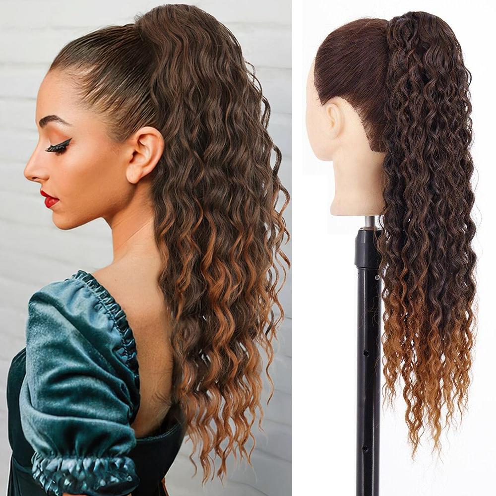 MISS WIG Synthetic Long Wavy Curly Drawstring Ponytail Extension Clip In Natural Ponytail Hairpiece For Women Daily Wear