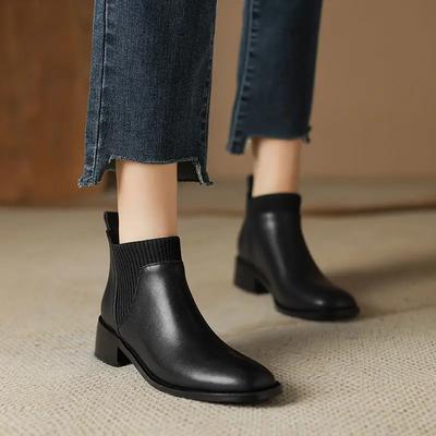 Women's Shoes Slip On Women's Boots Winter Round Toe Solid Plush Warm Short Barrel Chunky Heels Fashion Boots