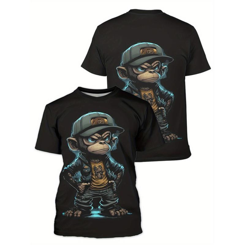 Men's T-shirts Cartoon Monkey 3D Print T-shirt Casual Short Sleeve Crew Neck Tees Oversized Men Clothing Tops Outdoor Streetwear