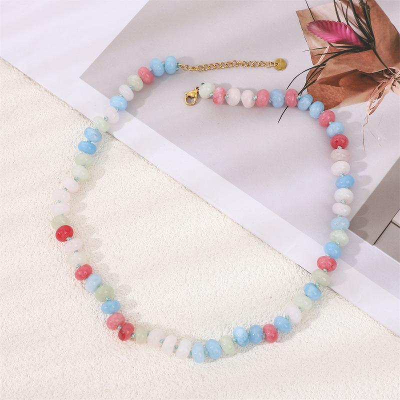 New Chinese Agate Necklace Colored Dopamine Natural Stone Beaded Collarbone Chain Light Luxury Niche Temperament Neck Chain
