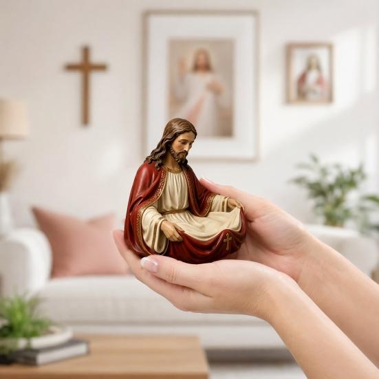 Yangyizhi Jewelry Storage Box, with Jesus or Virgin Design Religious Tray, Compact Multi-Use Faith Atmosphere Holder, for Prayer Beads Crystal