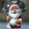 T-shirt Natalizia da Uomo con Stampa 3D di Babbo Natale, Design Festivo per le Feste, Girocollo Manica Corta, Abbigliamento Casual per Feste di Tutte le Stagioni