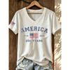 Ilstile Women's America 250 Years Print T-Shirts Summer Short Sleeve Casual Loose T Shirt V Neck Tops White Tees Hot Sale