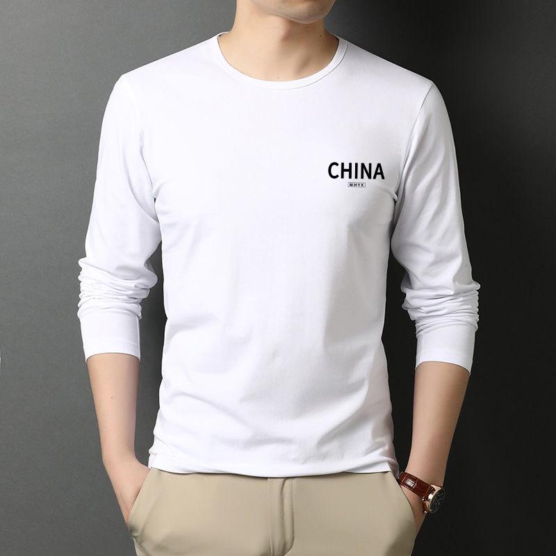 T-shirt décontracté à manches longues et col rond imprimé pour homme, tendance automne/hiver.